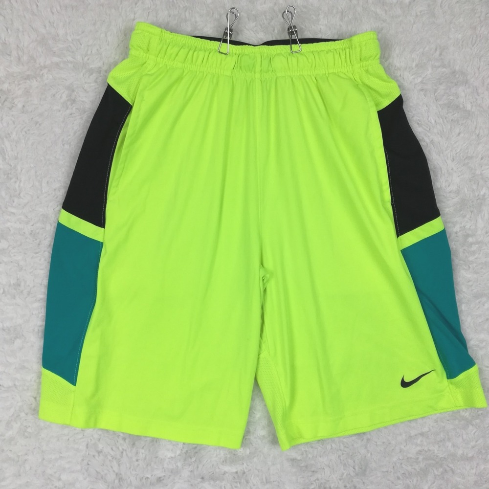 Nike Mens Shorts Athletic Neon Green Teal Colorblock Dri-Fit Training S